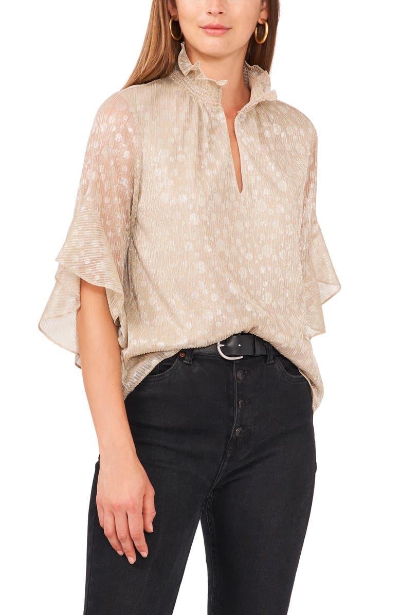 Vince Camuto Metallic Flutter Sleeve Blouse, Main, color,