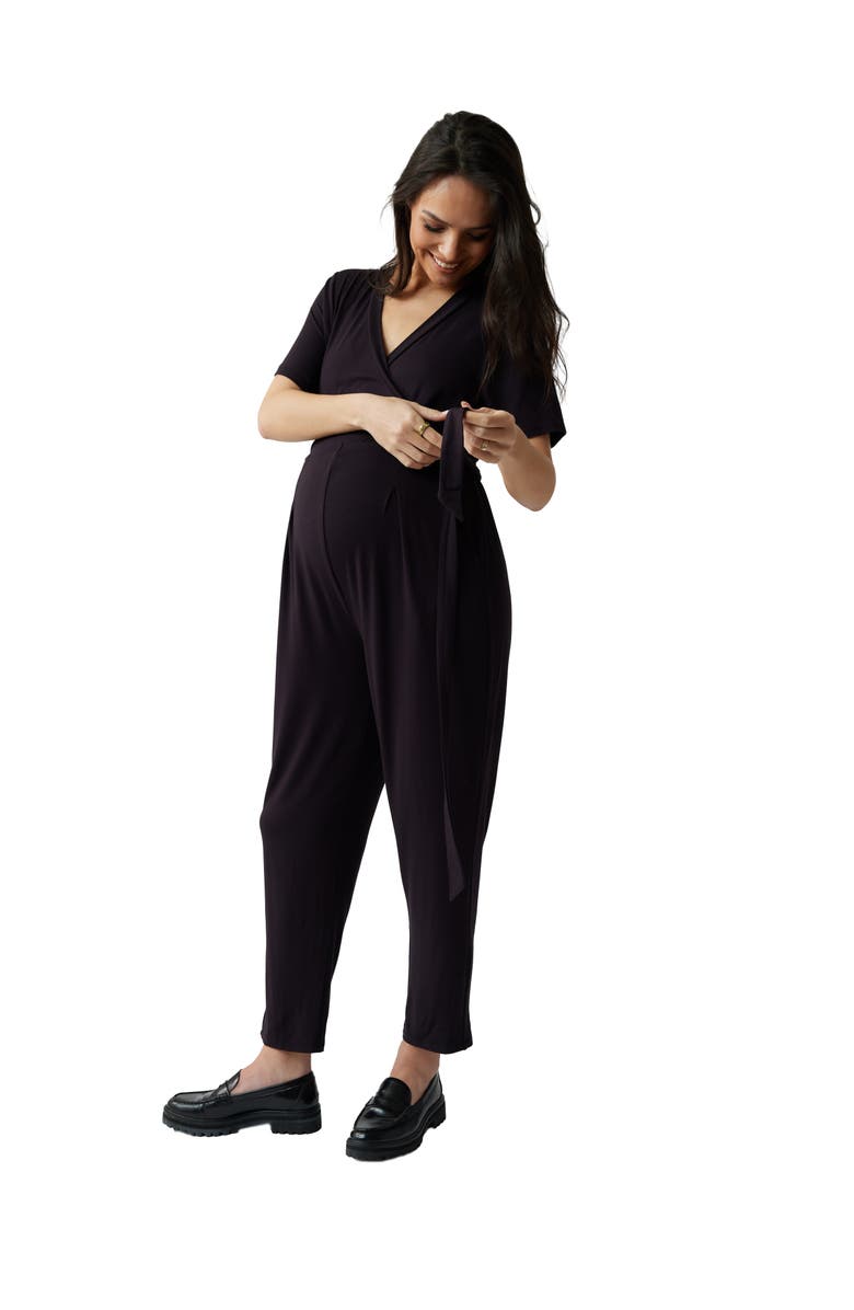 Ingrid & Isabel Maternity Everywear Short Sleeve Jumpsuit, Alternate, color, Black