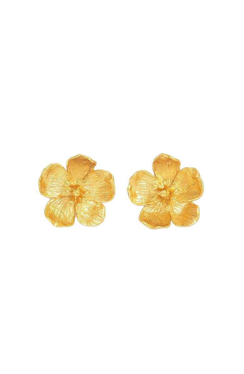 Ottoman Hands Buttercup Flower Stud Earrings, Main, color, Brass
