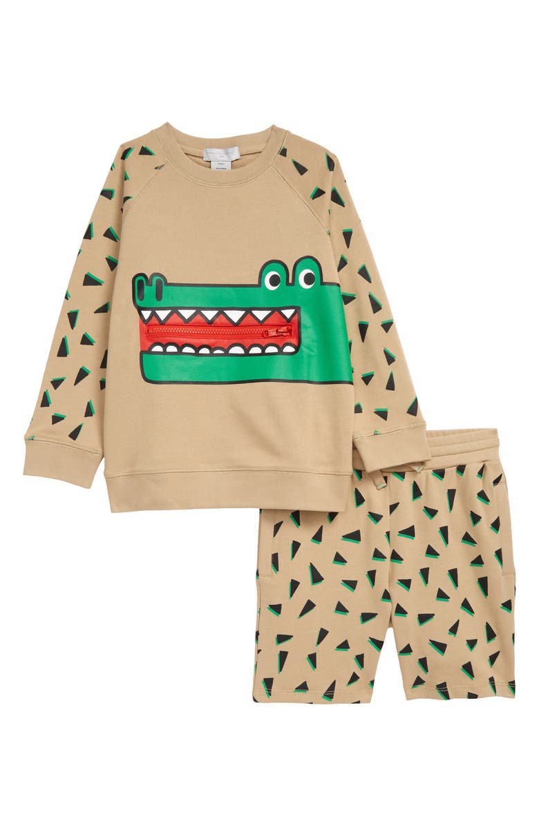Stella McCartney Kids Kids' Croco Graphic Sweatshirt & Sweat Shorts Set, Main, color, 