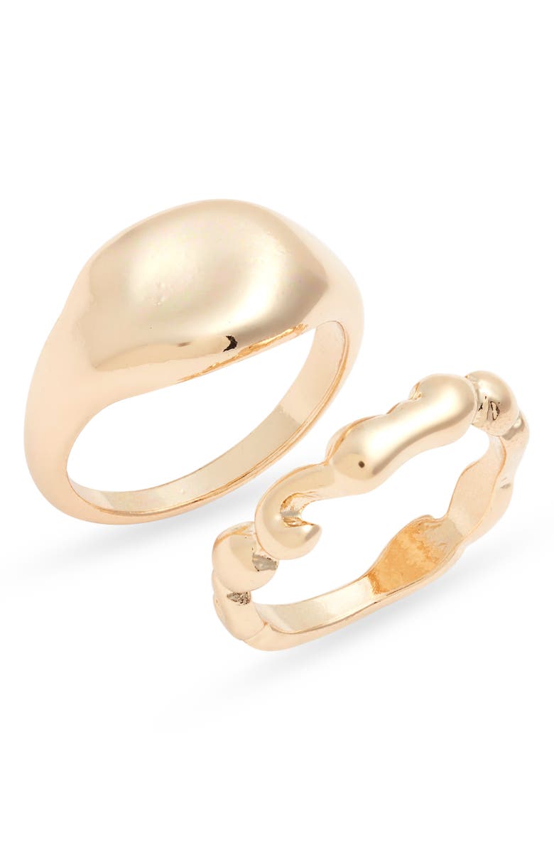Open Edit Set of Two Organic Shape Rings, Main, color, Gold