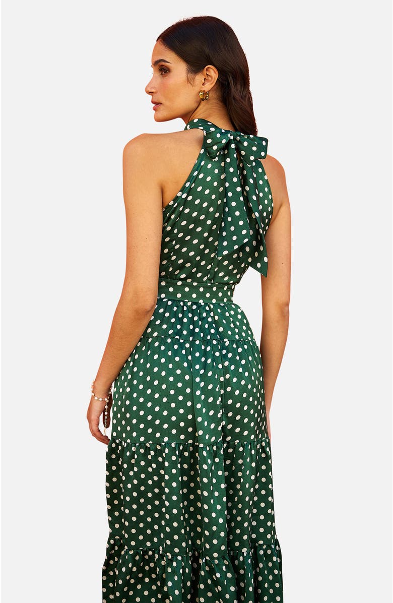 Yumi Spot Print Halter Midi Dress, Alternate, color, Green