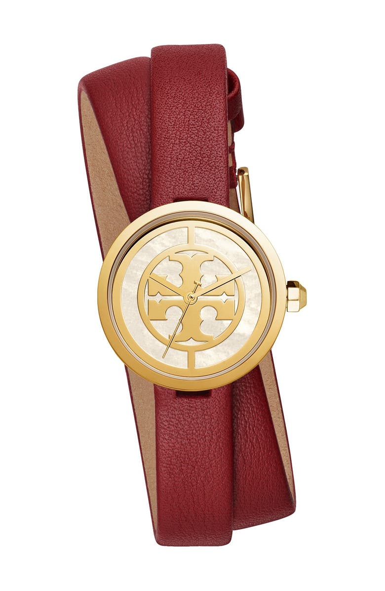 Tory Burch Reva Double Wrap Leather Strap Watch, 29mm, Main, color,