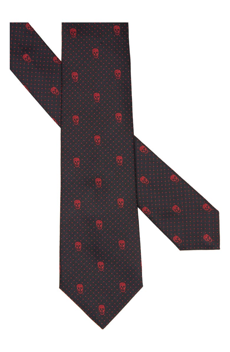 McQueen Alexander McQueen Skull Silk Tie, Alternate, color, Black/ Lust Red