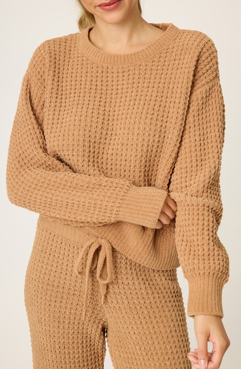 PJ Salvage Chenille Waffle Knit Lounge Sweater, Main, color, Caramel