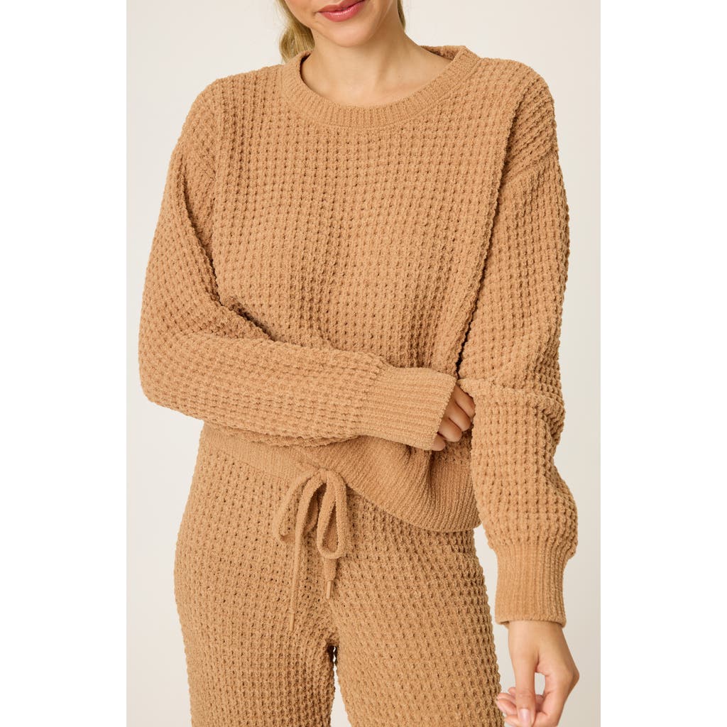 Pj Salvage Chenille Waffle Knit Lounge Sweater In Brown