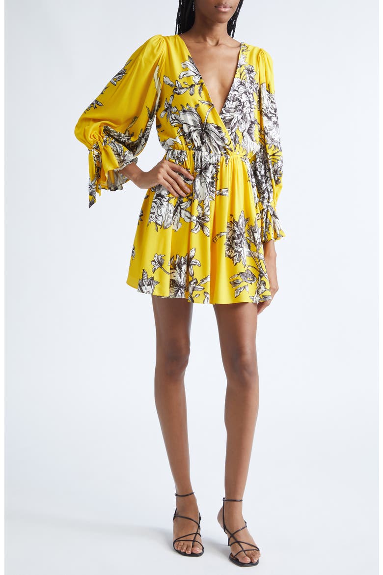 Clarissa Floral Long Sleeve Minidress, Main, color, BLOOMING WILD GOLDEN HOUR