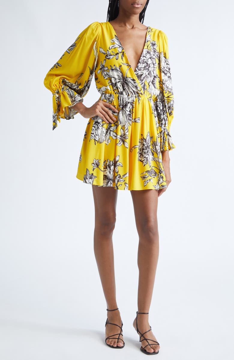 Alice + Olivia Clarissa Floral Long Sleeve Minidress, Main, color, Blooming Wild Golden Hour