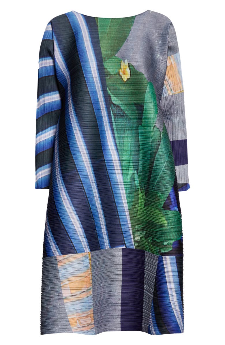 Pleats Please Issey Miyake City Collage Pleated Dress, Alternate, color, Gray X Navy