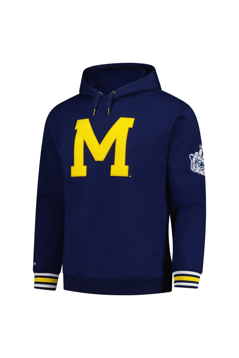Men's Mitchell & Ness Navy Michigan Wolverines Chainstich Fleece Pullover Hoodie, Alternate, color, Navy