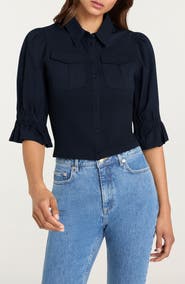 Cinq à Sept Lyric Mixed Media Stretch Cotton Button-Up Shirt