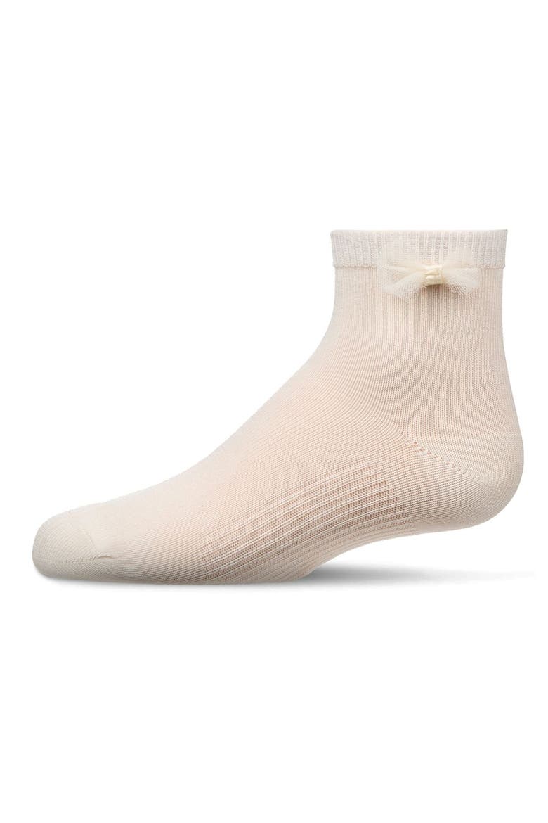 Kid's Bow-Trimmed Mercerized Cotton Rich Ankle Sock, Main, color, Winter White