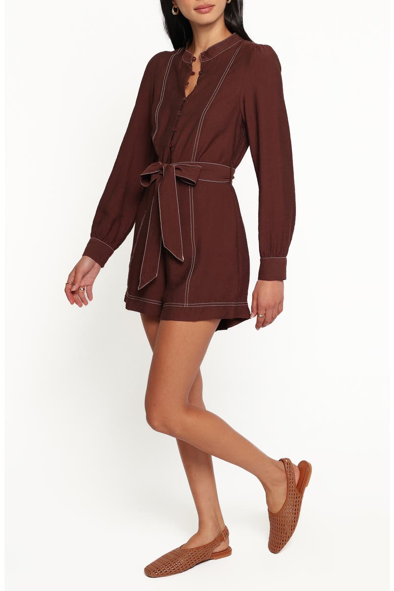 Benni Long Sleeve Romper, Alternate, color, CHOCOLATE