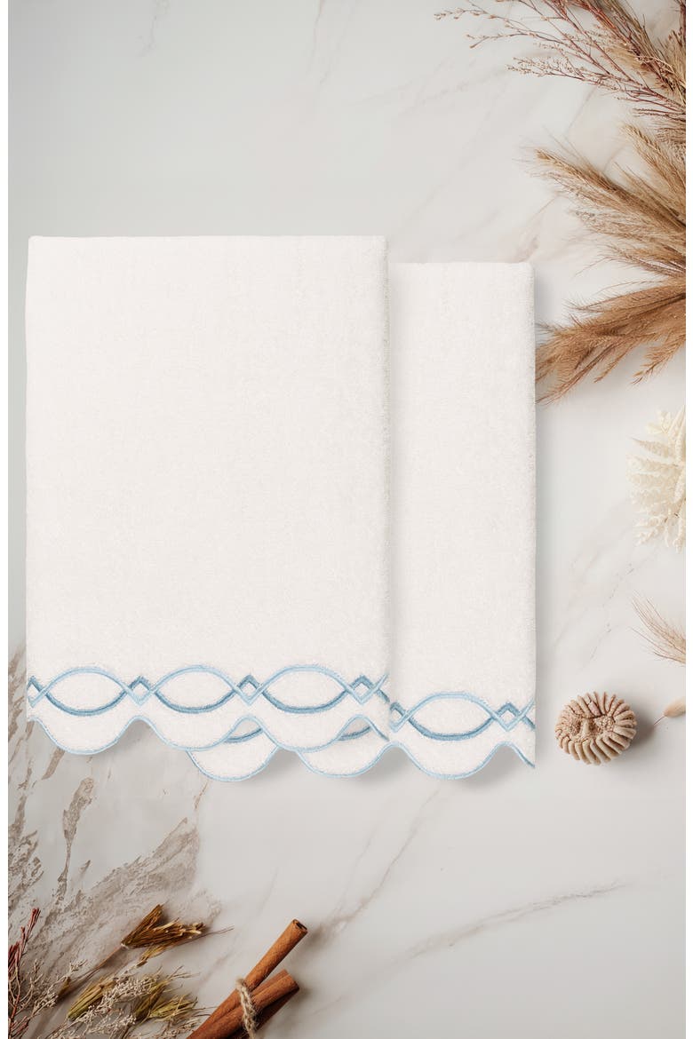 Diamond Chain Scallop 2-Piece Bath Towel Set, Alternate, color, WHITE/ BLUE