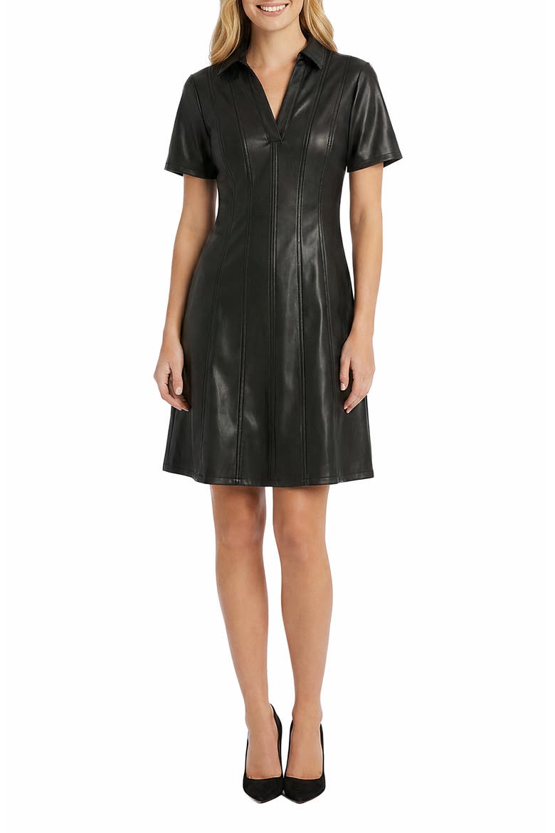 Faux Leather Fit & Flare Dress, Main, color, BLACK