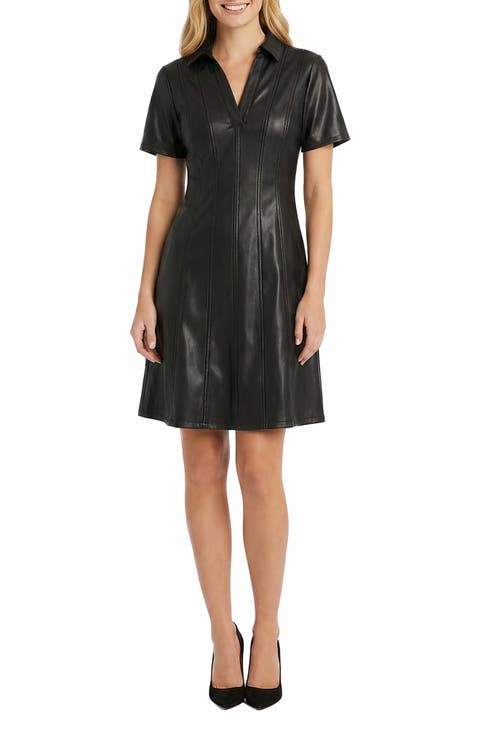 Faux Leather Fit & Flare Dress