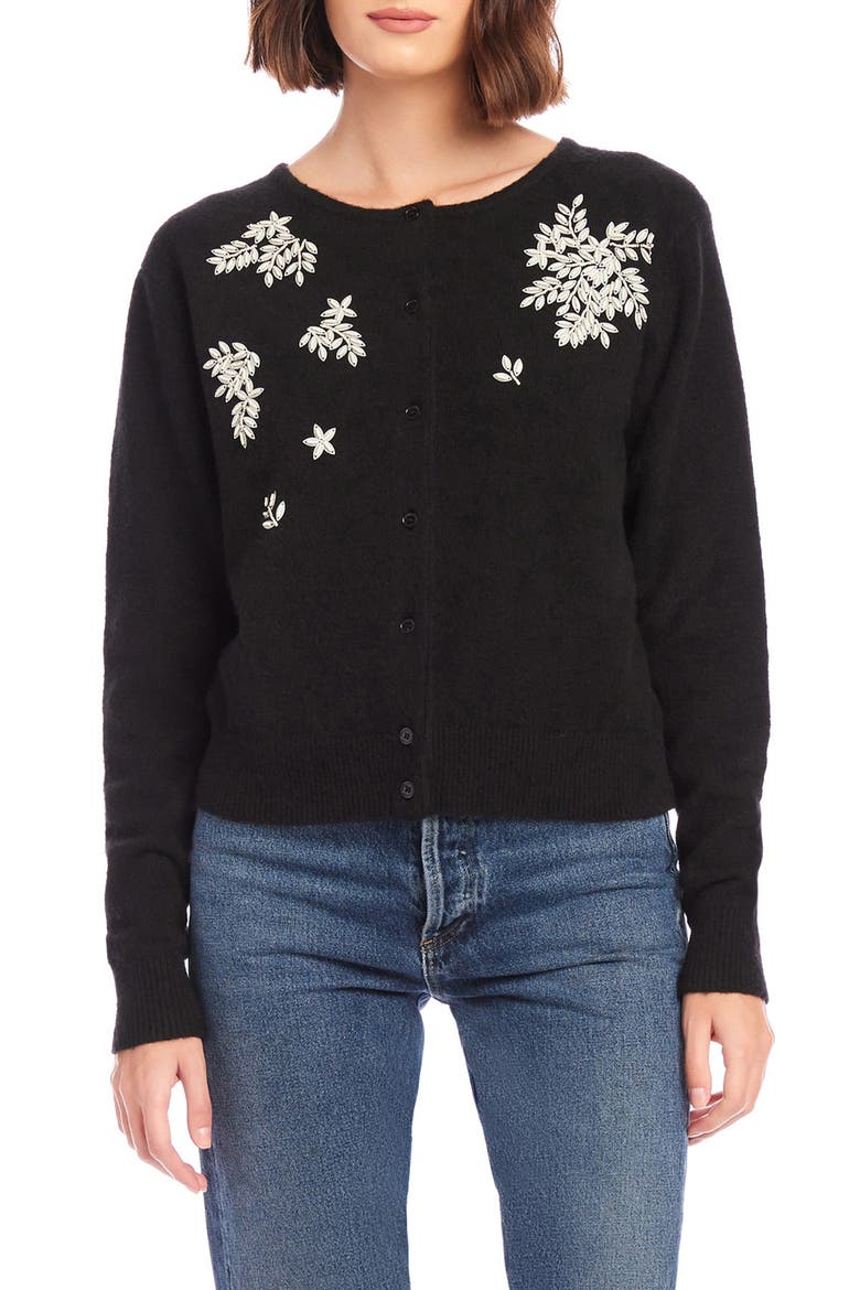 Embellished Cardigan, Main, color, BLACK
