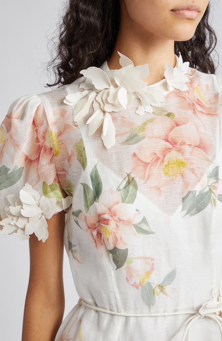Zimmermann Natura Liftoff Floral Linen & Silk Organza Midi Dress, Alternate, color,