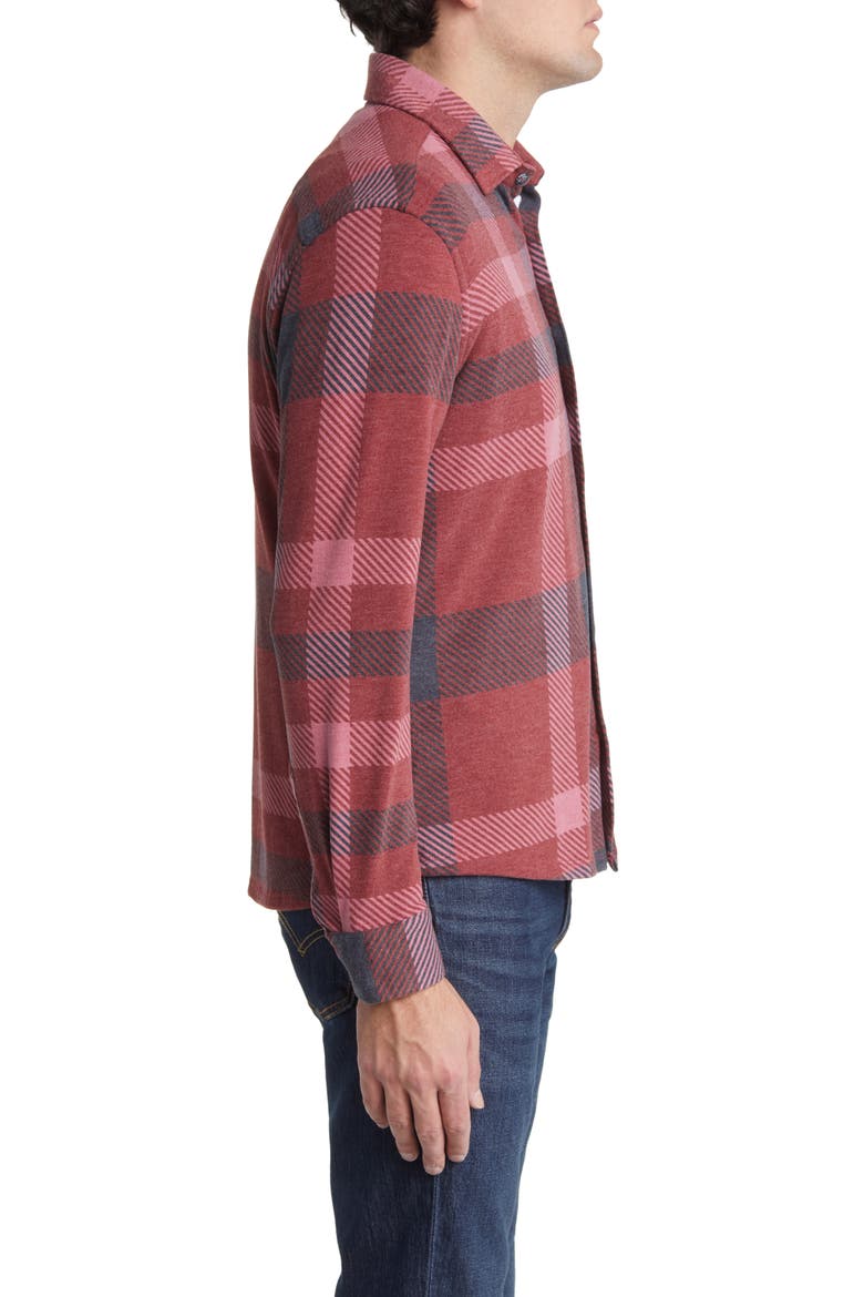 Big Plaid Tech Fleece Button-Up Shirt, Alternate, color, BURGUNDY