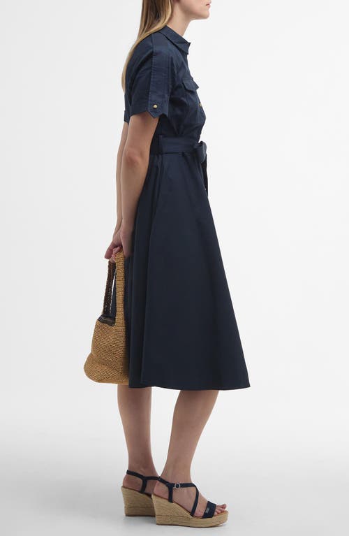 Barbour Ivy Short Sleeve Cotton Sateen Shirtdress In Dark Navy