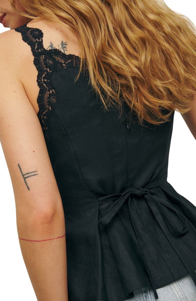 Reformation Josefina Lace Trim Linen Tank, Alternate, color, Black