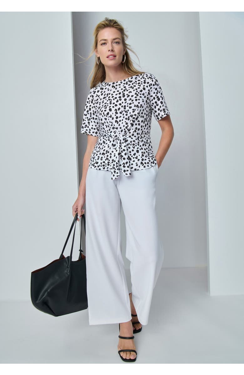Jessica London Stretch Crepe Tie Waist Top, Alternate, color, White Cheetah Dot
