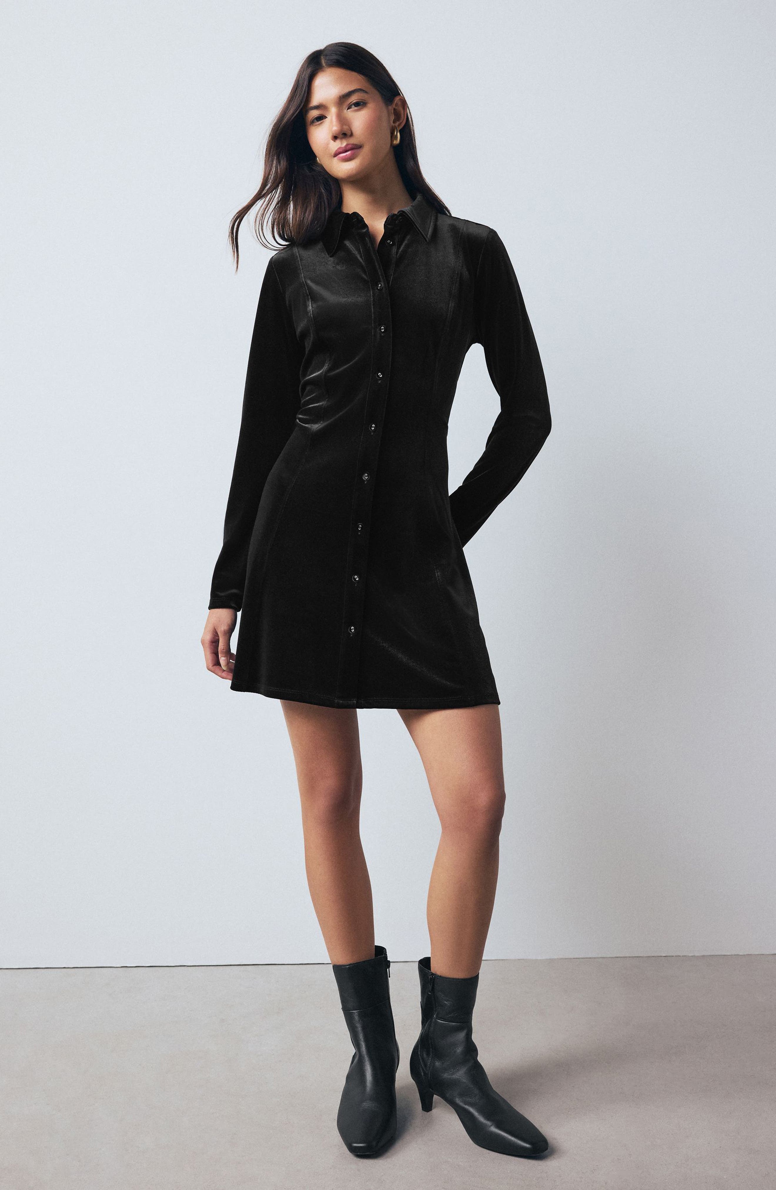 Velvet Mini Shirtdress - image 2