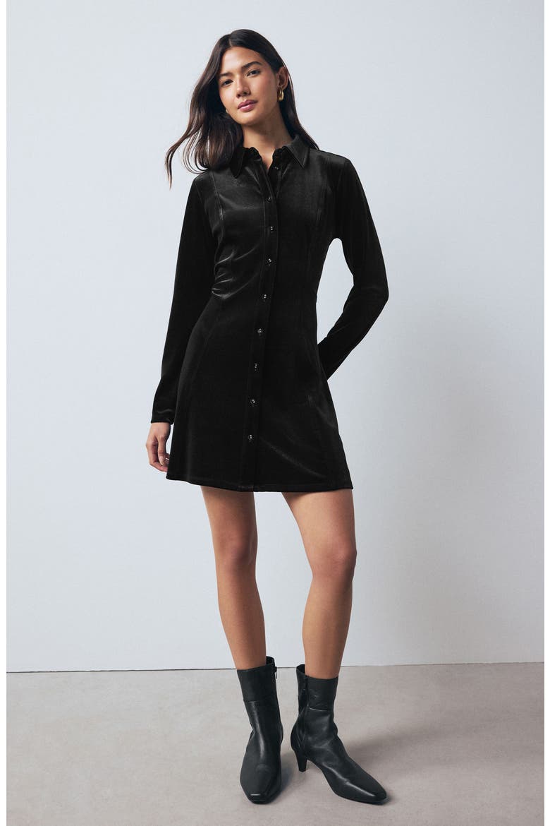 Velvet Mini Shirtdress, Alternate, color, BLACK