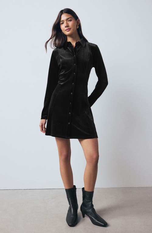 Next Velvet Mini Shirtdress In Black