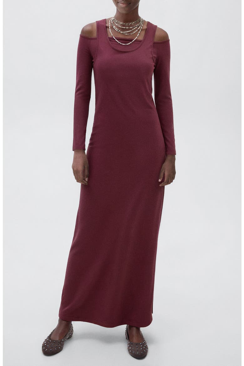 Cold Shoulder Stretch Cotton Knit Maxi Dress, Main, color, BURGUNDY