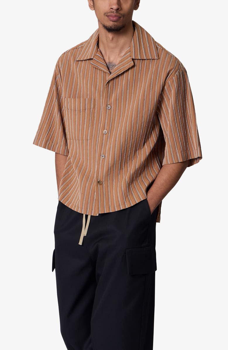 mnml Stripe Crop Camp Shirt, Alternate, color, Brown