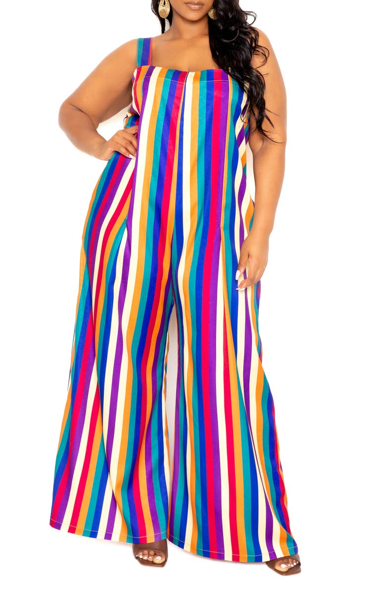 BUXOM COUTURE Stripe Wide Leg Jumpsuit, Main, color,