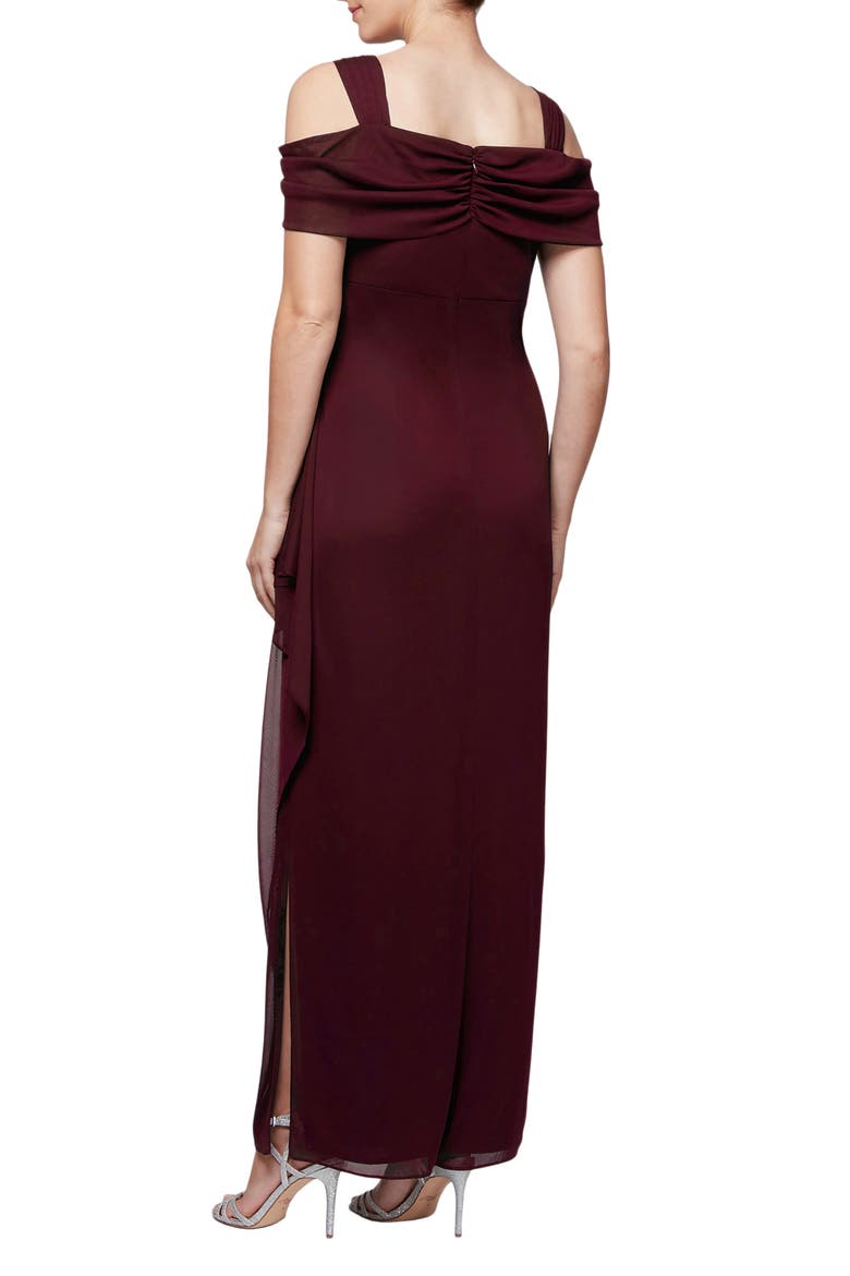 Embellished Cold Shoulder Column Evening Gown, Alternate, color, WINE