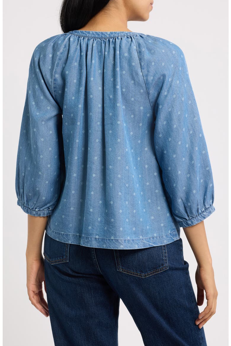 Smocked Neck Button-Up Top, Alternate, color, DENIM/ WHITE DOT