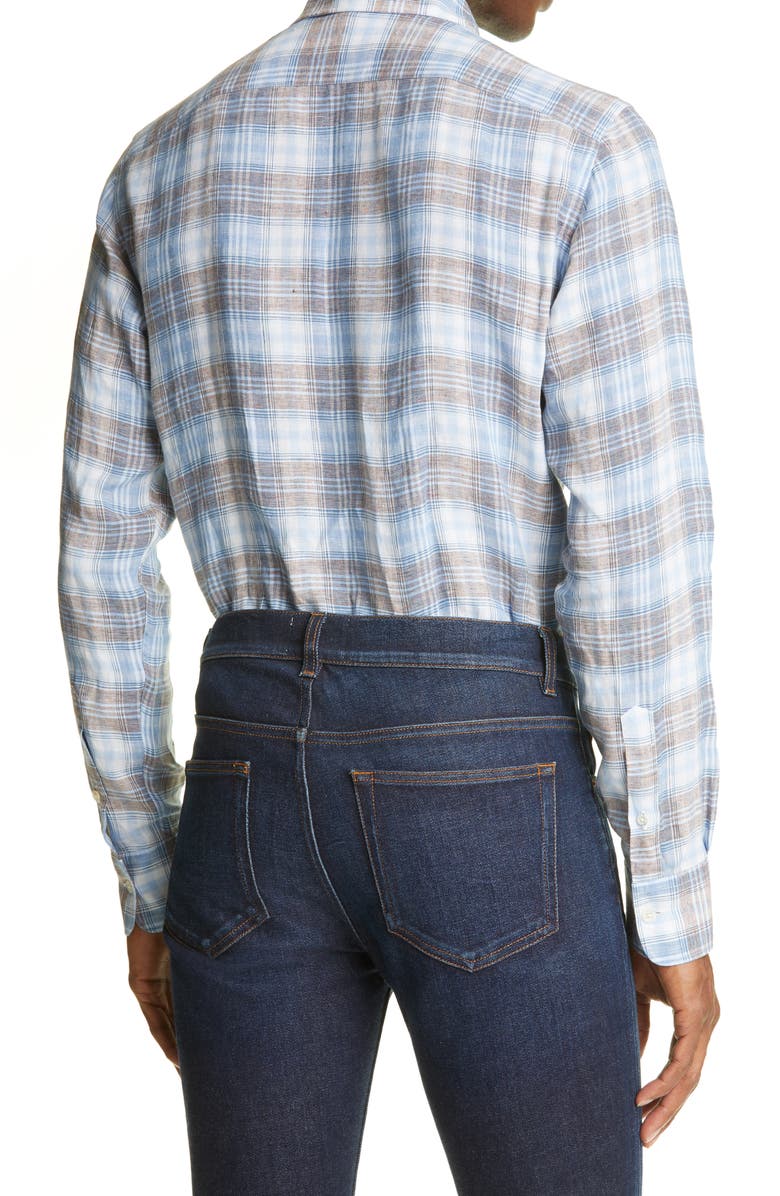 Canali Classic Fit Plaid Linen Button-Up Shirt, Alternate, color,