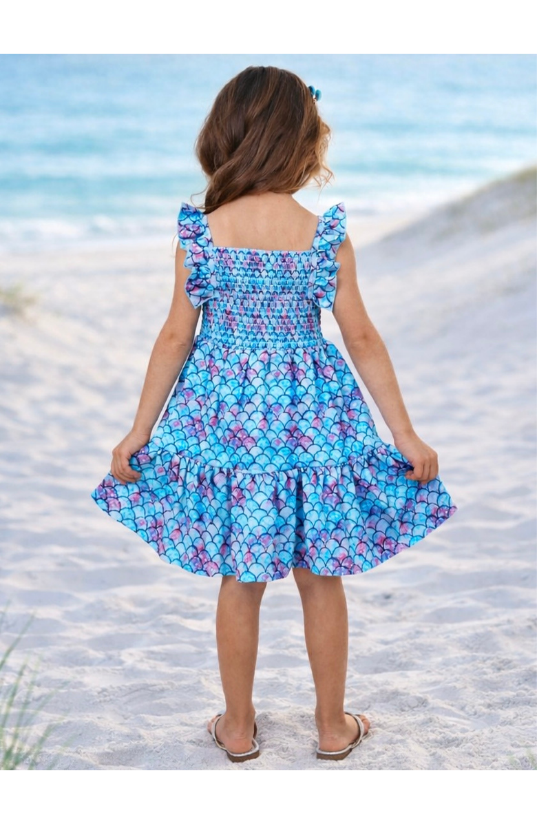Mia Belle Girls I Washed Up Like This Mermaid Ruffle Sundress, Alternate, color, Blue