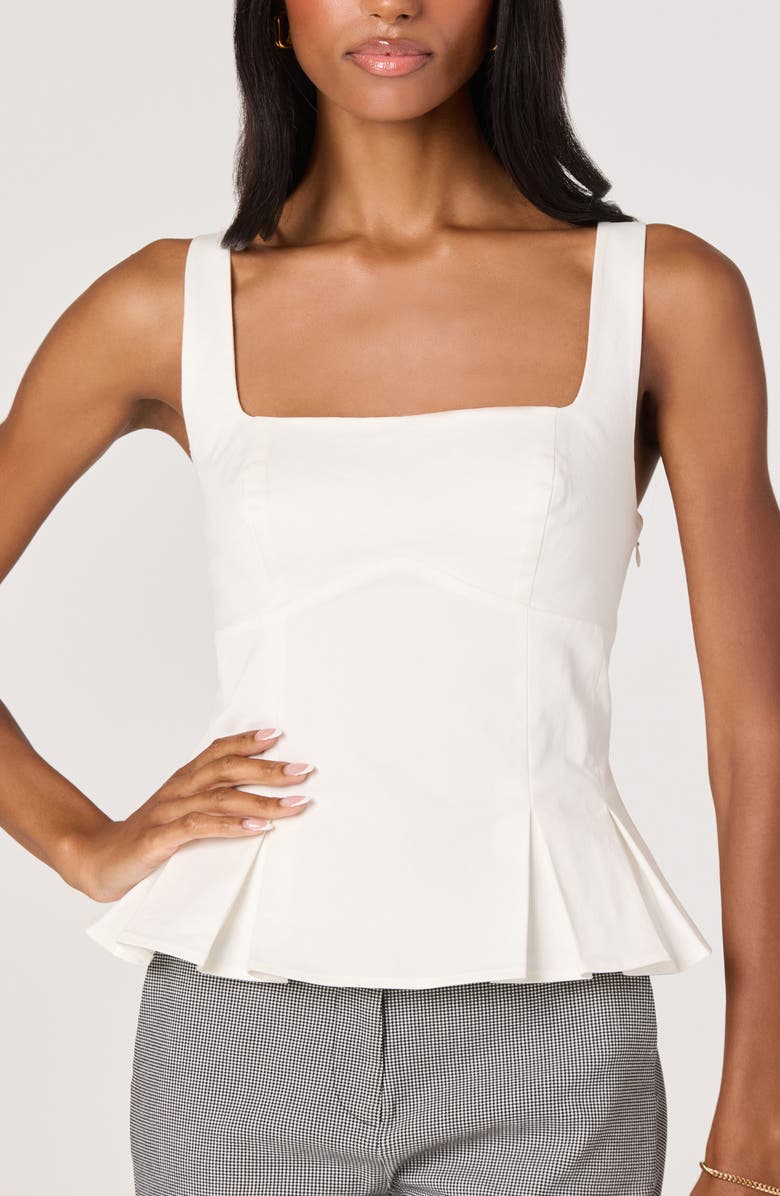 ASTR the Label Viki Back Bow Stretch Cotton Peplum Top, Alternate, color, White