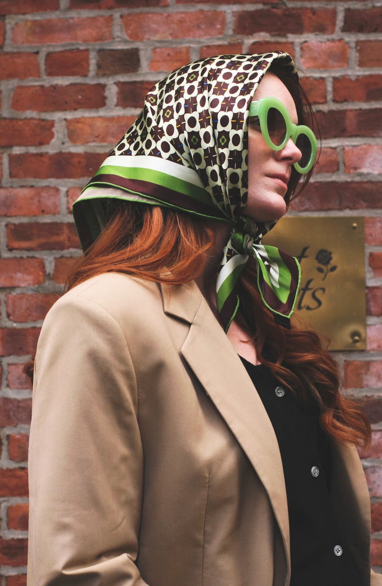 Jessie Zhao New York Double Sided Silk Scarf Of Polka Dot Bloom - Brown, Alternate, color, Brown