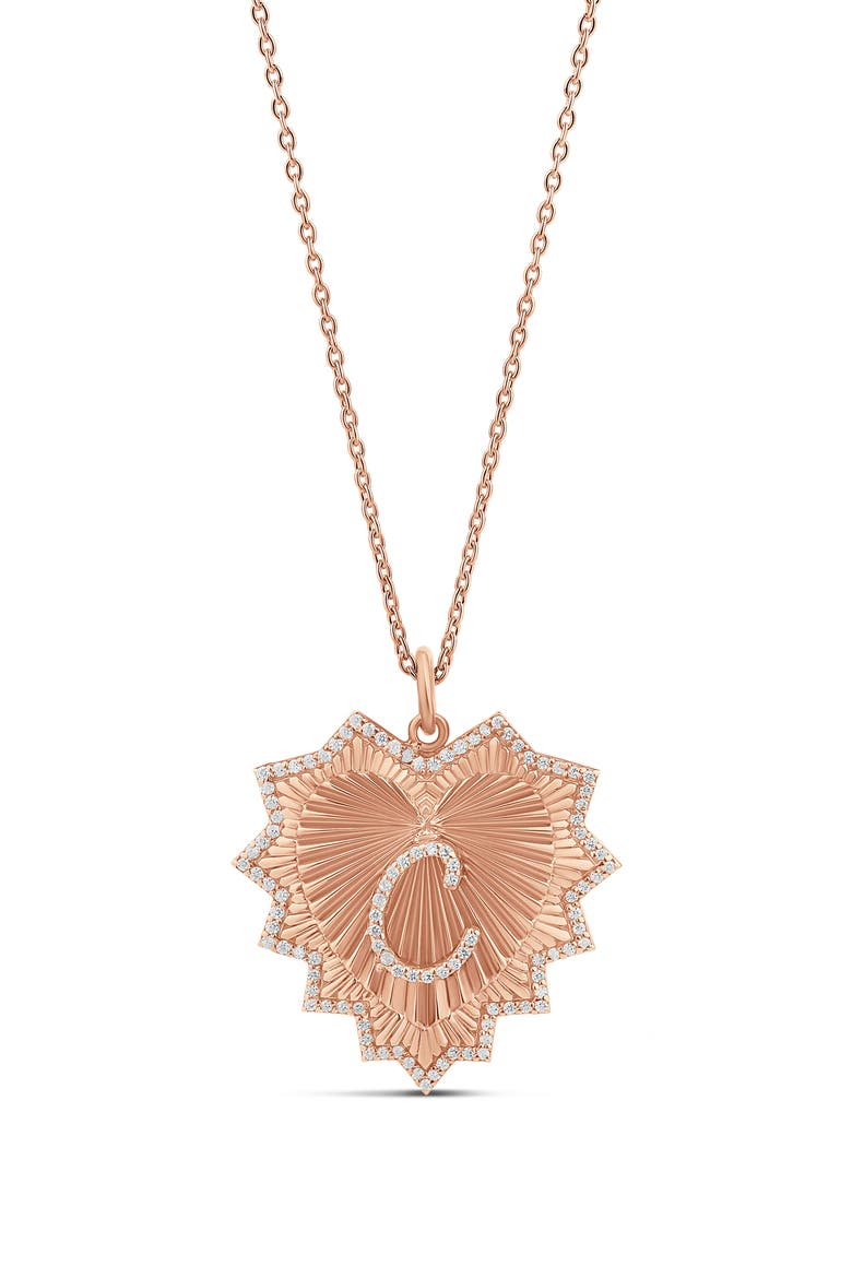 Starburst Pavé Inital Pendant Necklace, Main, color, ROSE