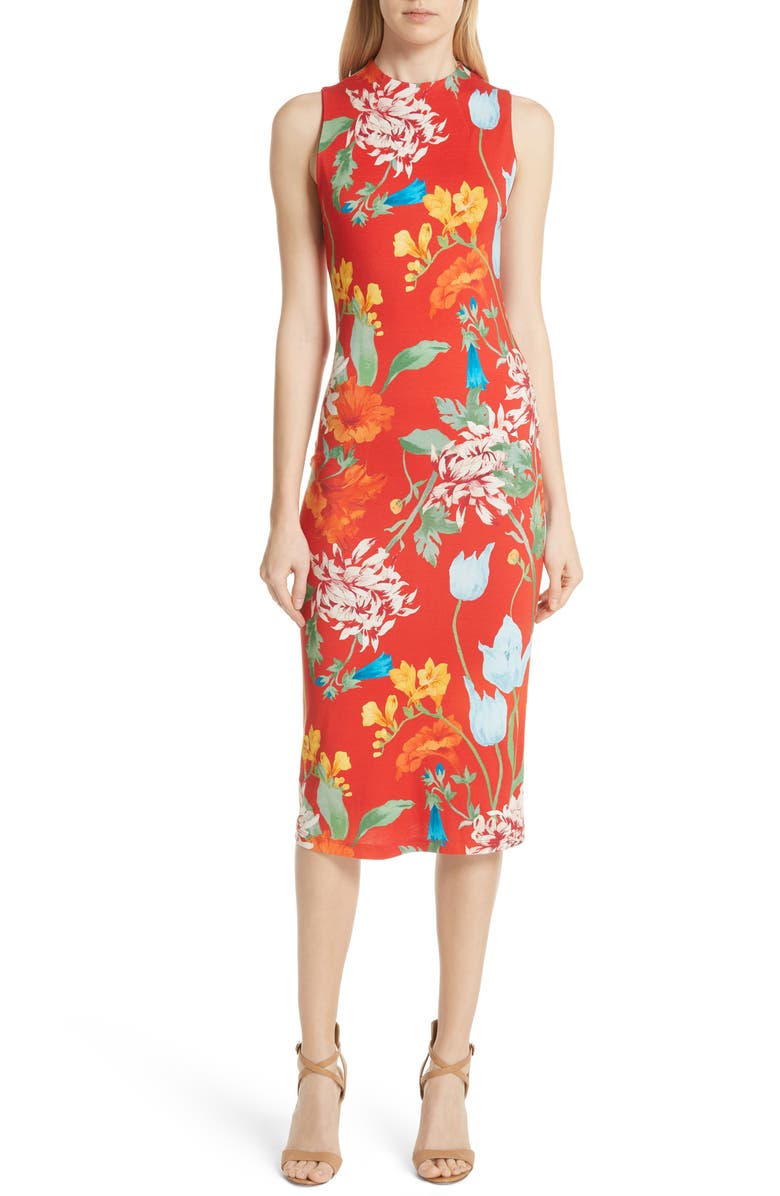 Alice + Olivia Delora Floral Sleeveless Body-Con Dress, Main, color, 