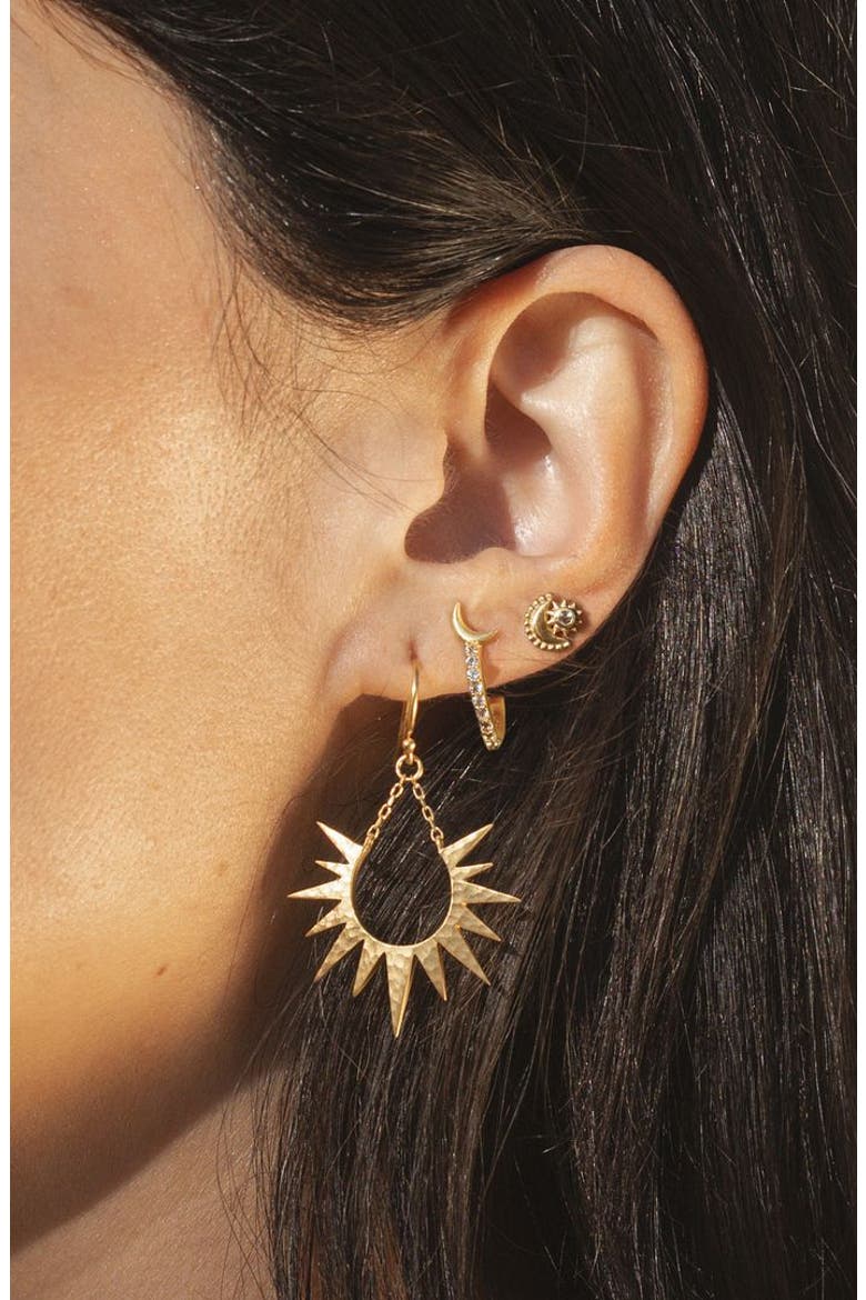 Scattered Stardust Celestial Moon and Star Pavé Hoop Earrings, Alternate, color, Gold