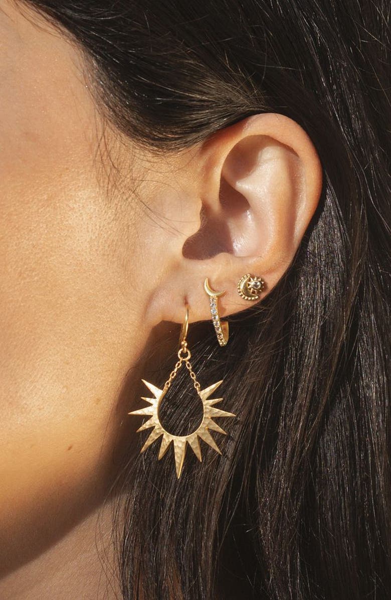 Satya Jewelry Scattered Stardust Celestial Moon and Star Pavé Hoop Earrings, Alternate, color, Gold