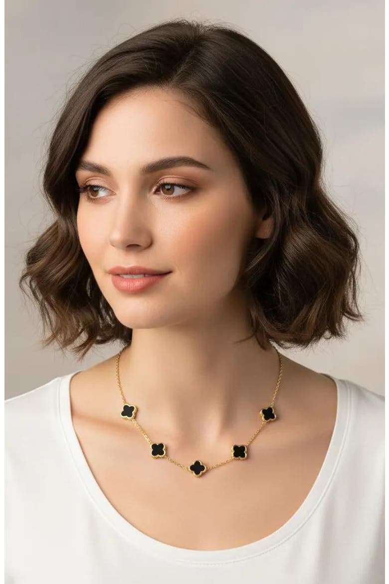 Onyx Clover Chain Necklace, Alternate, color, ONYX