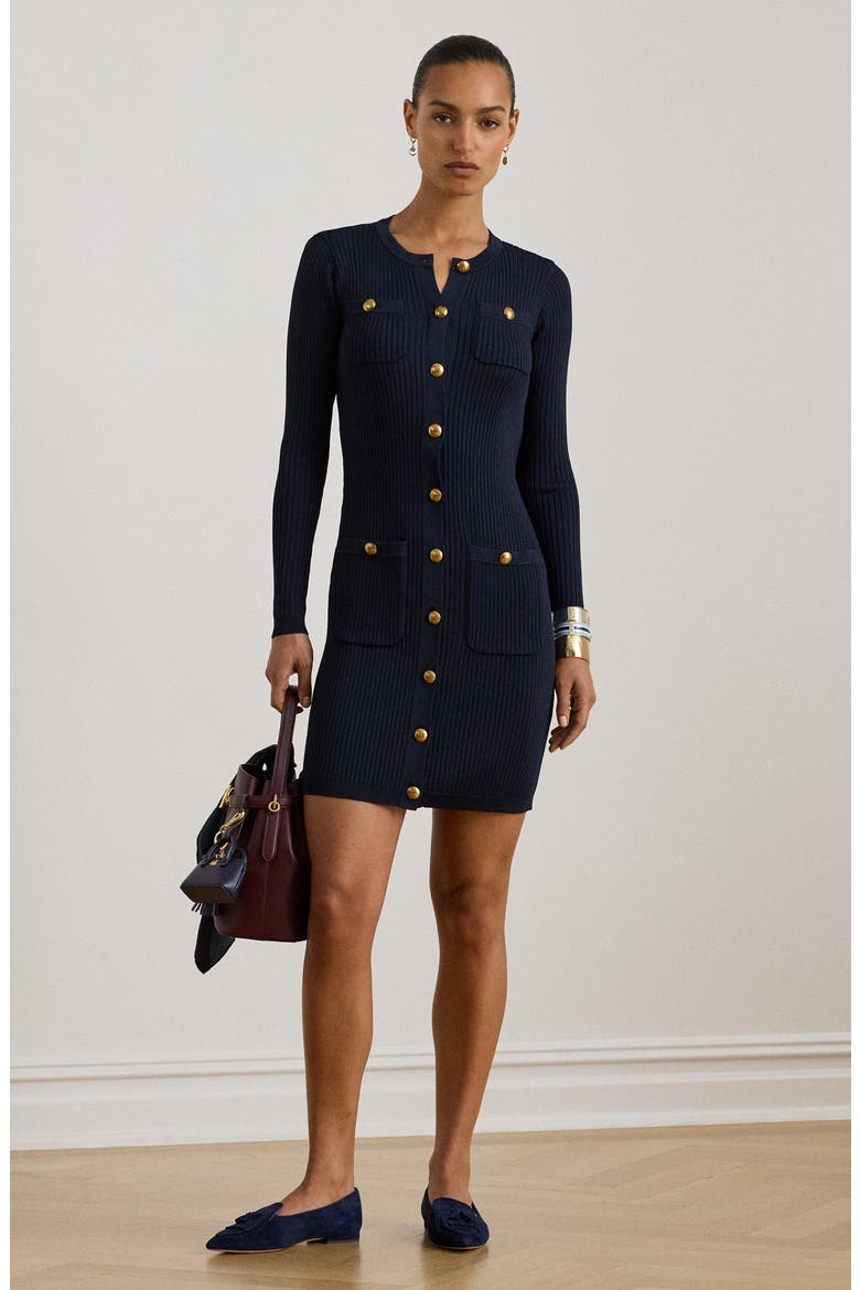 Chaynen Long Sleeve Rib Body-Con Minidress, Alternate, color, LAUREN NAVY