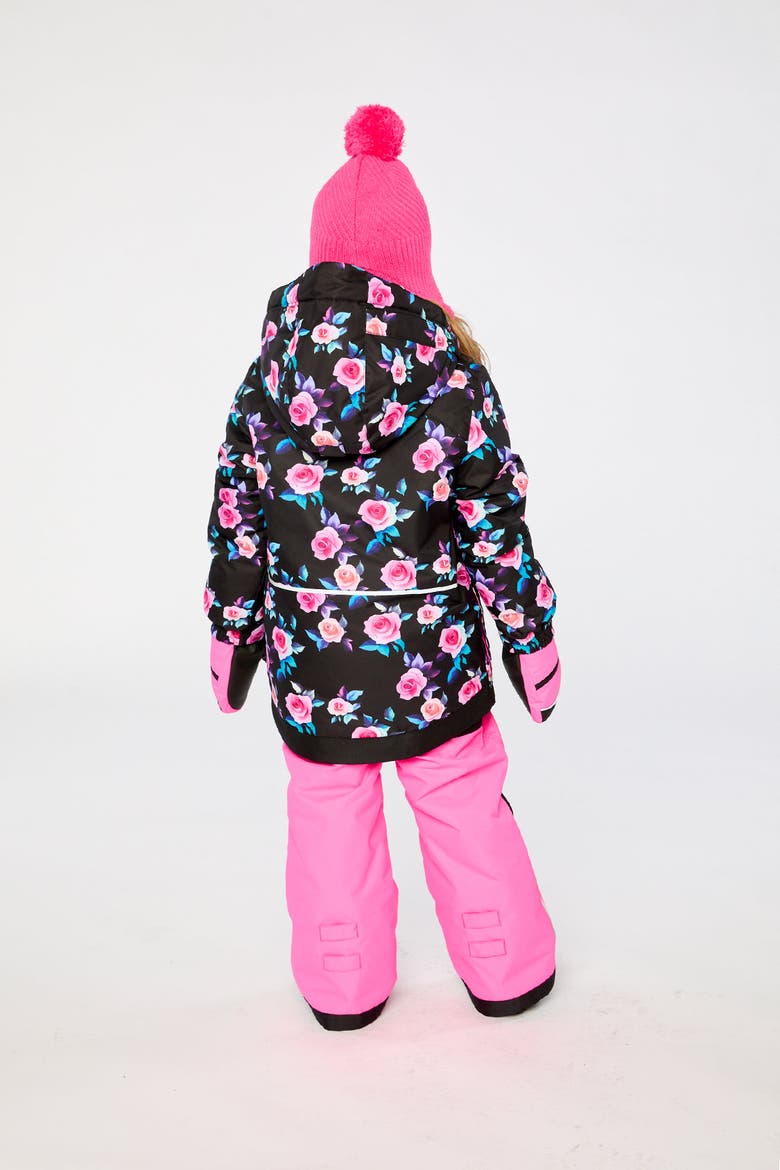 Floral Jacket & Foot Strap Pants Two Piece Snowsuit, Alternate, color, Black Printed