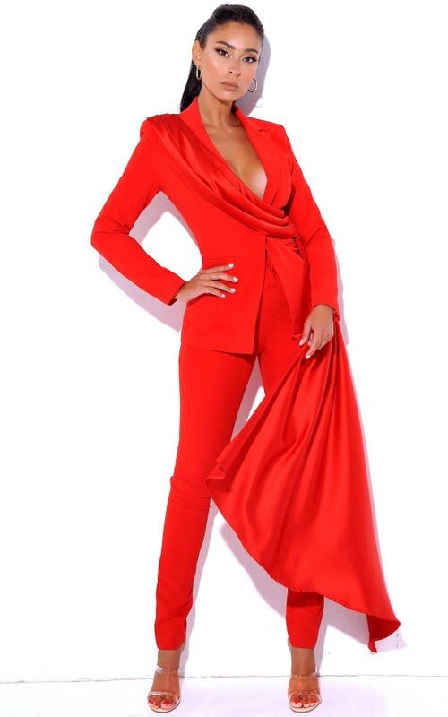 Miss Circle Vandra Draping Blazer Jacket In Red