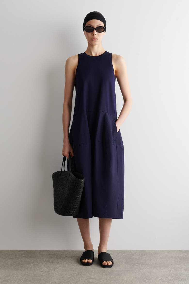 Paneled Sleeveless Midi Dress, Main, color, NAVY