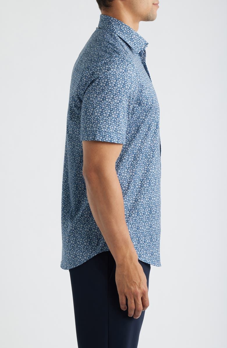 Bugatchi Miles OoohCotton<sup>®</sup> Floral Print Short Sleeve Button-Up Shirt, Alternate, color, Navy