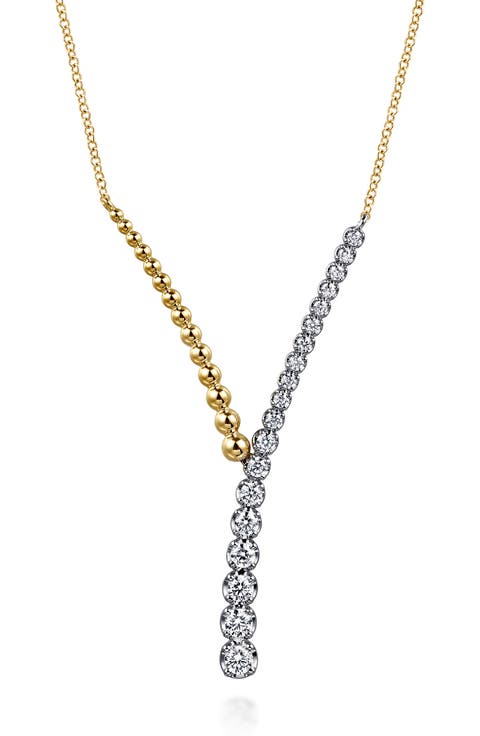14k Gold Bead & Stone Y-Necklace