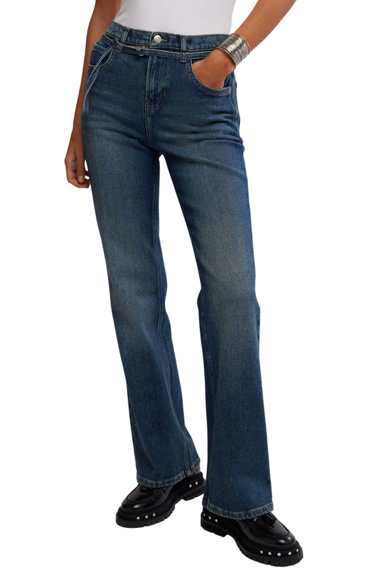 Free People Sabine Belted Slim Bootcut Jeans, Main, color, Hibernate